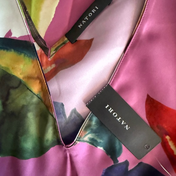 Natori Daido Short Sleeve Caftan Pink Floral Chemise - Picture 4 of 4